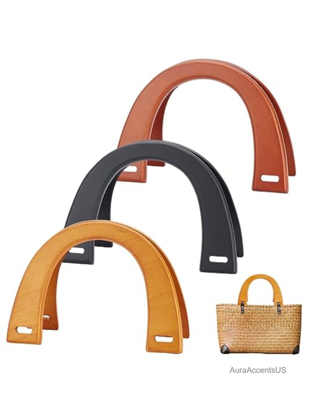 6PCS Wooden Purse Handle U-Shaped Replacement Handles for DIY Beach Bags Straw